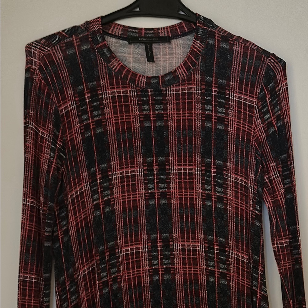 BCBGMaxAzria Red and Black Plaid Midi Dress
